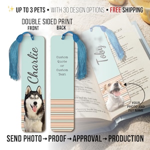 Double-Sided Pet Bookmark with Name – Personalized Dog or Cat Gift for Readers – Acrylic or Wooden Bookmark with Tassel