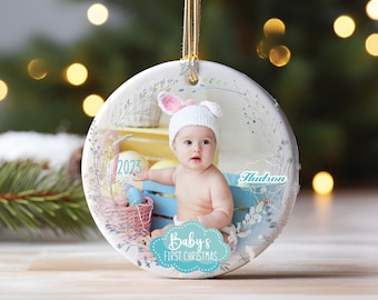 Decorazione fotografica personalizzata per il primo Natale del tuo bambino: ricordo in ceramica personalizzato