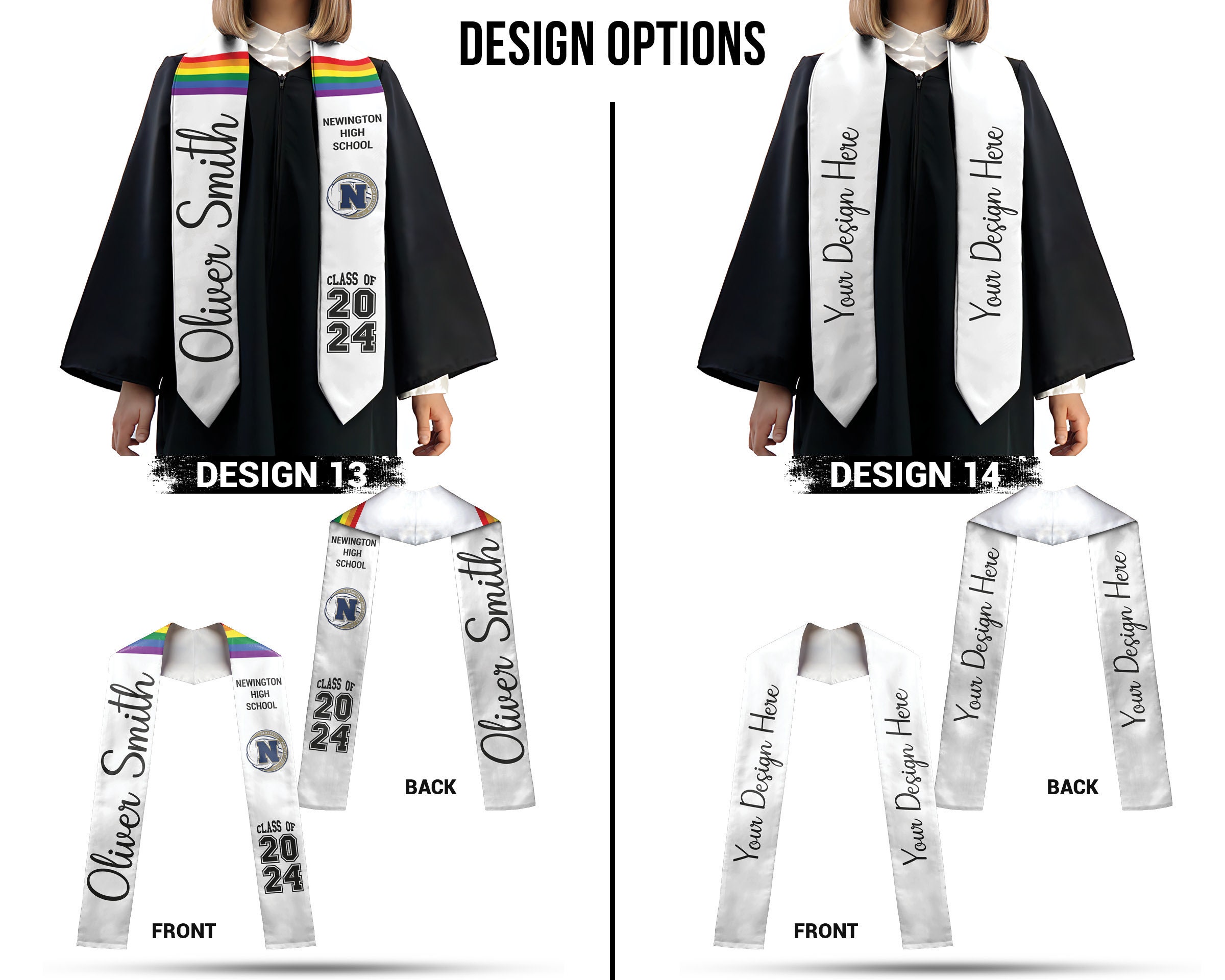 Custom Graduation Stole: Personalized School Colors, Double Sided Sash ...