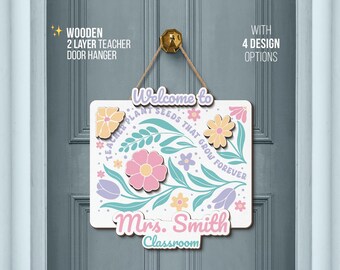 Personalized Wooden Teacher Door Hanger: Custom Classroom Decor