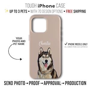 Custom Pet Photo iPhone Case – Personalized Tough Phone Case with Name, Sketch or Watercolor Effect, Gift for Pet Lovers