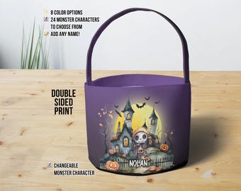 Custom Trick or Treat Basket for Kids, Personalized Halloween Candy Bag with Name