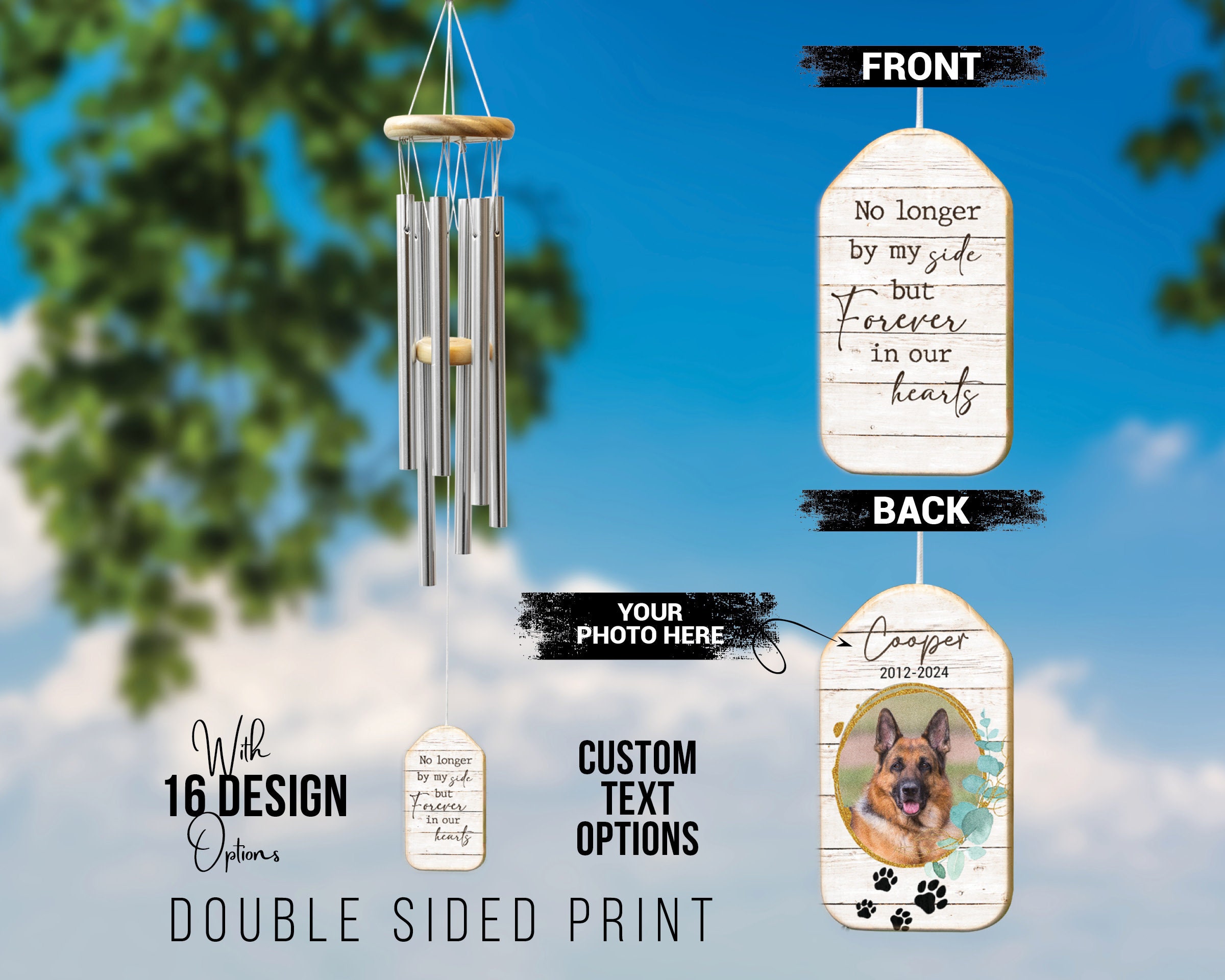 Custom Pet Memorial Wind Chime: Photo & Name, Dog Loss Gift