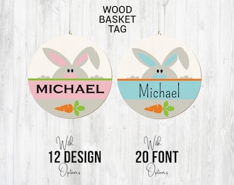 Personalized Easter Basket Tag: Wood Bunny Name Tag