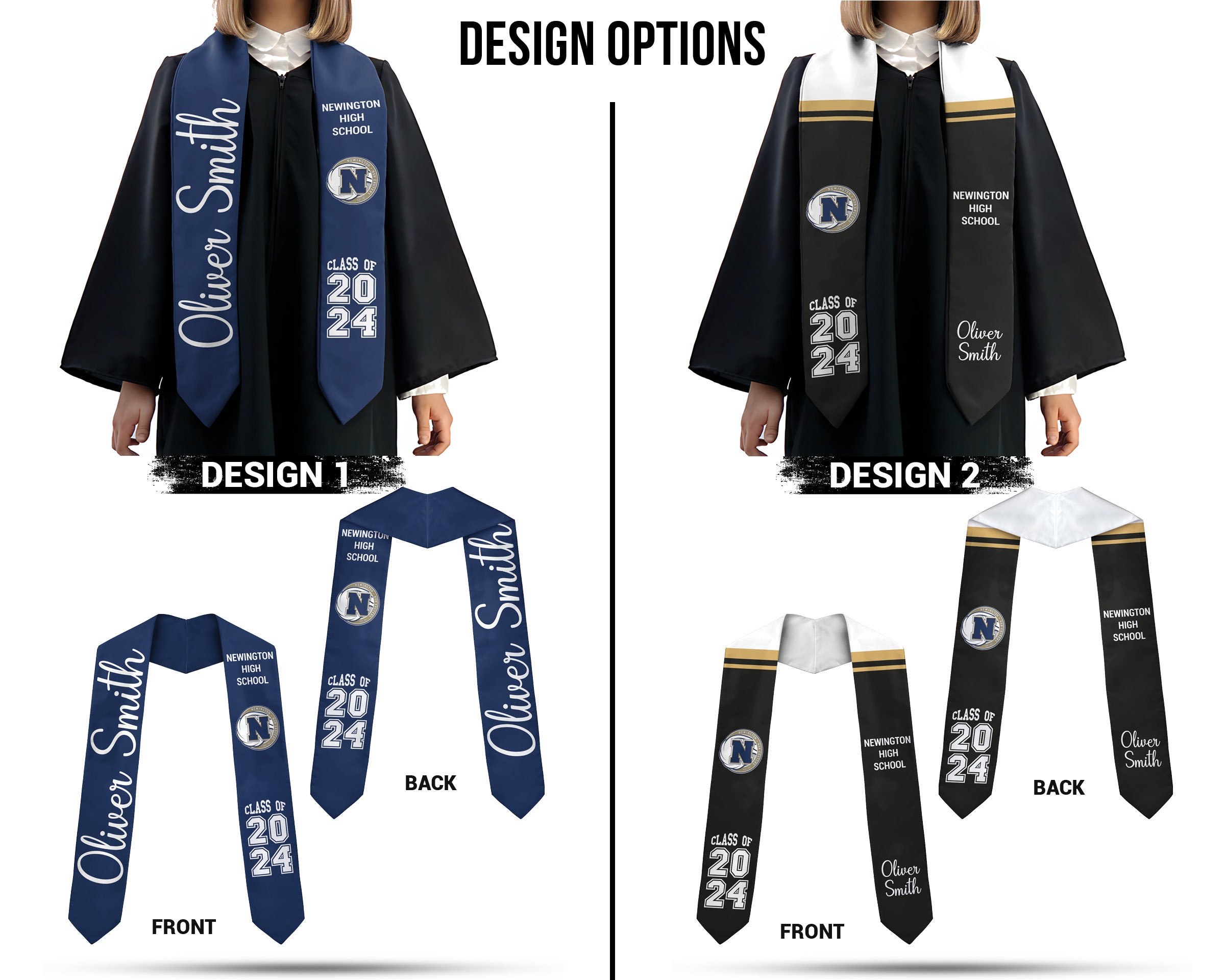 Custom Graduation Stole: Personalized School Colors, Double Sided Sash ...