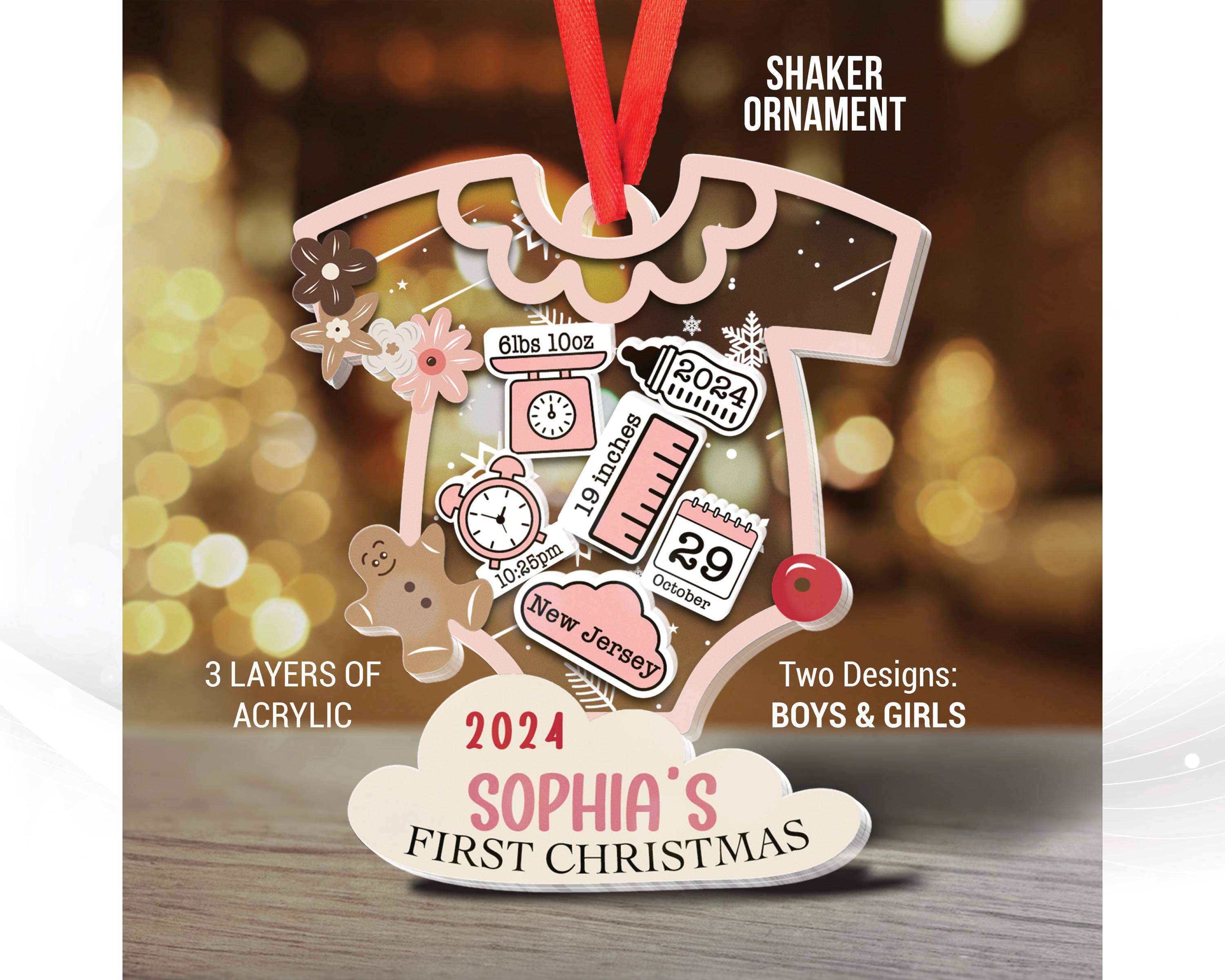 Baby&#39;s First Christmas Ornament, Baby 1st Christmas Ornament, 3 Layer Shake Ornament, Baby Name Ornament, Baby Announcement Ornaments