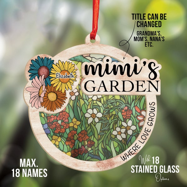 Mimi's Garden Suncatchers Gift, Personalized Mimi, Nana, Grandma, Mimi Gift, Custom Stained Glass Art & Wood Suncatchers, Mothers Day Gift