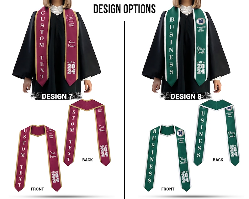 Custom Stole With Photo, Graduation Sash, Your School Colors, Name and Photo Stole, Double-Sided Graduation Sash, Personalized College Stole image 5