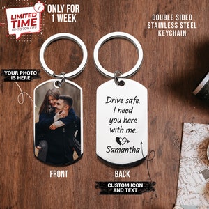 Niestandardowy brelok Drive Safe ze zdjęciem, spersonalizowany prezent ze zdjęciem dla chłopaka i dziewczyny, Drive Safe Handsome, brelok I Love You
