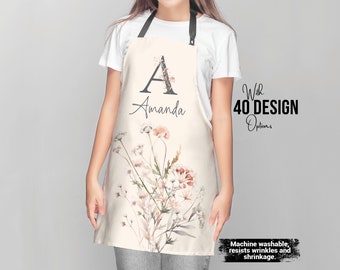 Personalized Floral Monogram Apron: Custom Chef Gift