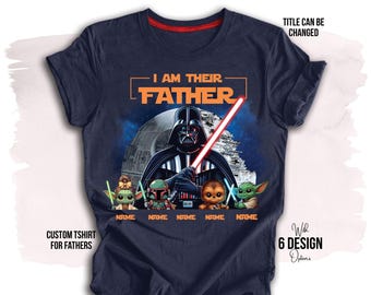 Father&#39;s Day Shirt with Kids’ Names, Space Dad Tee, Custom Star Wars Character T-Shirt