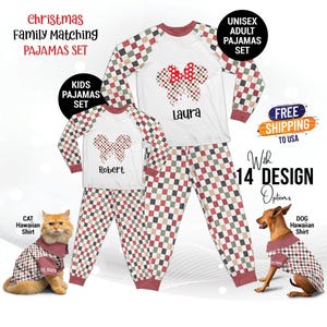 Personalized Christmas Pyjamas Set, Custom Family Matching Pajamas, Holiday PJs for Kids, Adults & Pets, Initial Name Christmas Gift