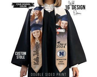 Custom Stole With Photo, Graduation Sash, Your School Colors, Name and Photo Stole, Double-Sided Graduation Sash, Personalized College Stole