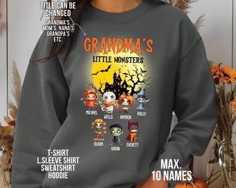 Custom Halloween Grandma's Little Monster T-Shirt: Personalized Family Tee