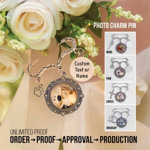 Personalized Wedding Bouquet Photo Charm Pin: Memorial Remembrance Gift