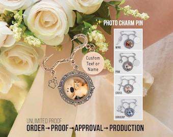 Personalized Wedding Bouquet Photo Charm Pin: Memorial Remembrance Gift