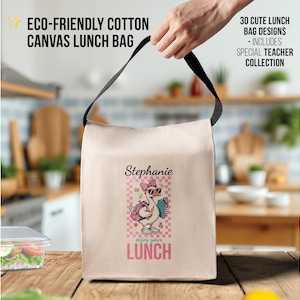 Custom Name Lunch Bag – Personalized Canvas Tote for Kids & Teachers, School/Work/Travel
