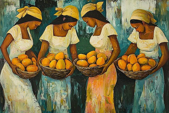Anita Magsaysay-Ho フィリピン人アーティストのプレート作品 Tropical Filipino Art Print – the Mango Sorters | Modernist