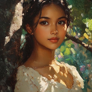 Amorsolo Style Filipino Wall Art – Young Maiden Under Tree – Printable Filipino Art Download