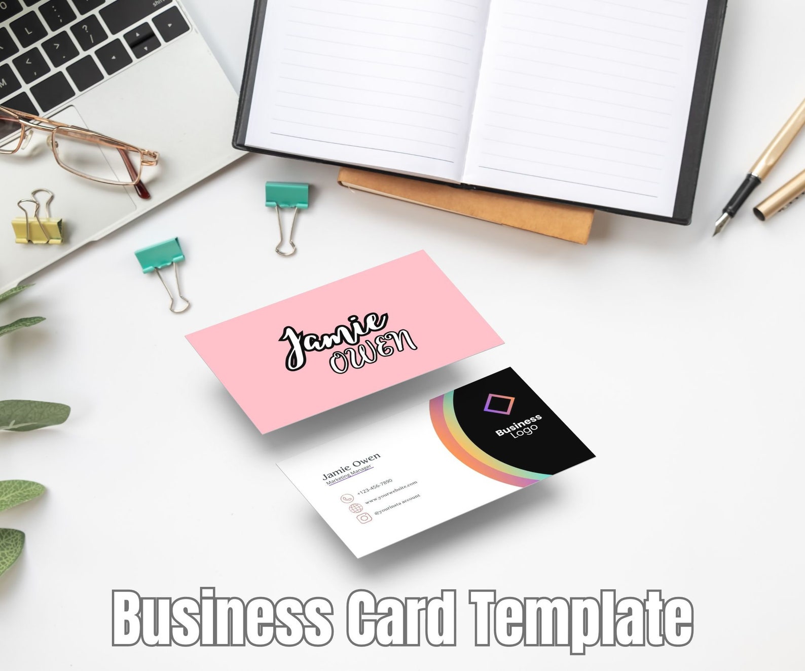Printable Business Card Template, Instant Download, DIY Calling Card