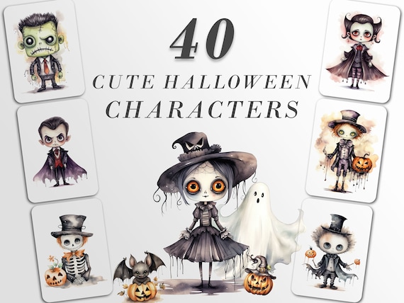 Cute Halloween Characters Clipart: Halloween Art for Crafts and Decor | PNG Bundle | Digital Download | Sublimation Designs | Whimsical