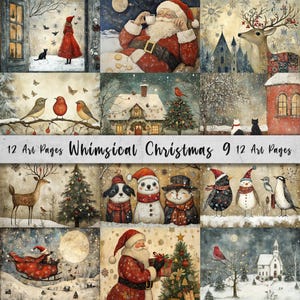 12 wunderliche Weihnachten druckbare Kunstseiten | Digitaler Download JPG Papier Set| PNG Sublimation | Skurriles Digitales Papier | Retro Weihnachtsmann
