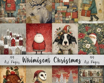 99 Whimsical Christmas Printable Art Pages| Digital Download JPG Paper Set| PNG sublimation| Whimsical Digital Paper | Retro Santa Claus