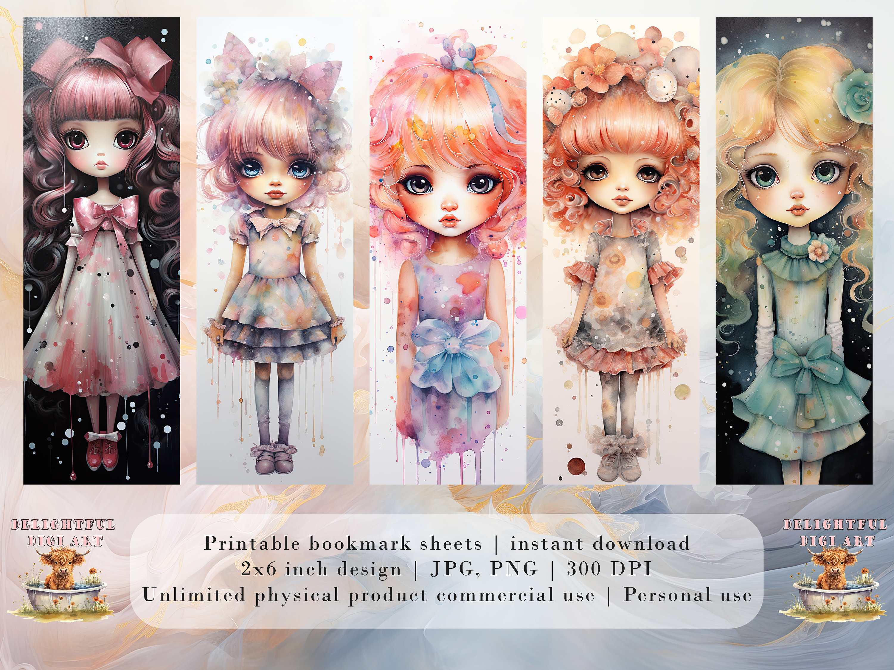 15 Chibi Girls Watercolor Printable Bookmarks | Digital Download JPG ...