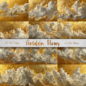 Golden Hour - 23 Elegant Cloud and Gold Foil Papers/Backgounds (11x8.5&quot;), CU, Wedding, Christmas, Junk Journal, Digital Art, DIY Card Making