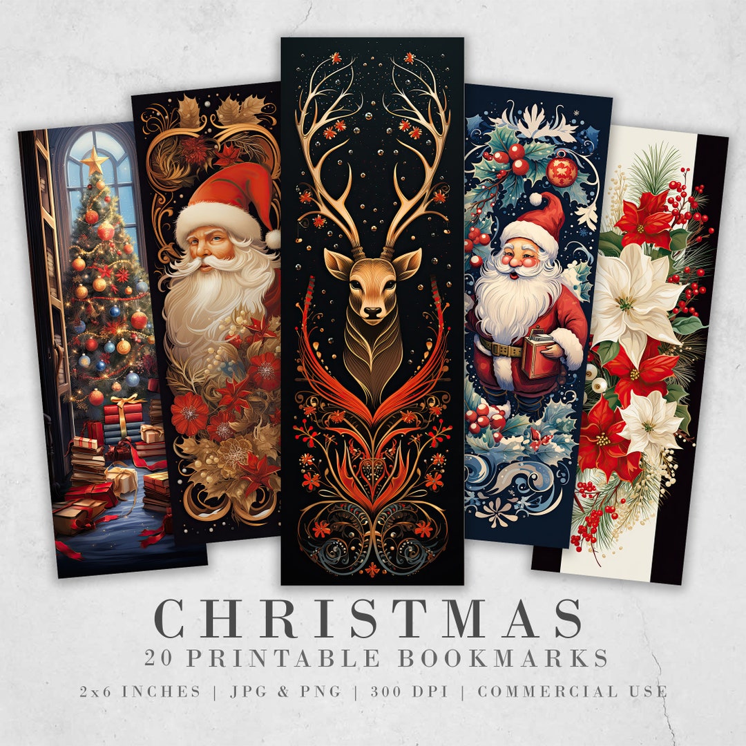 20 Retro Christmas Printable Bookmarks | Digital Download JPG Bookmark ...