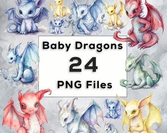 Aquarel kleurrijke Fantasy Dragon Clipart - Rainbow PNG digitale downloads voor het maken van kaarten, scrapbook, junk journal, papierambachten