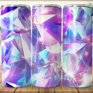 3D Glitter Crystal Holographic Sparkling Seamless, Diseño de sublimación de vaso de 20 oz, Envoltura de vaso recto, Descarga digital PNG