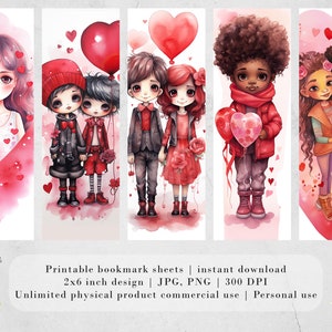 Chibi Valentines Watercolor Printable Bookmarks| Digital Download JPG ...
