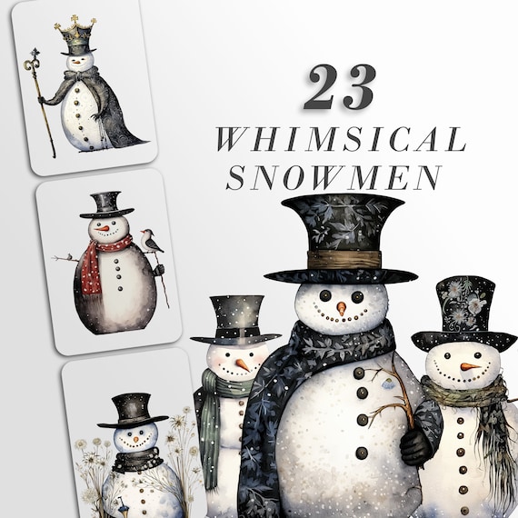 Whimsical Snowman Clipart: 23 High Quality PNGs for Christmas Crafts and Decor | Sublimation files | Scrapbooking Images