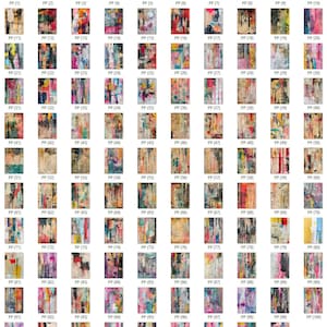 Puede incluir: Una colecci&oacute;n de 100 impresiones de arte digital abstractas que presentan una variedad de colores, texturas y patrones. Las impresiones est&aacute;n dispuestas en formato de cuadr&iacute;cula y est&aacute;n etiquetadas con n&uacute;meros.