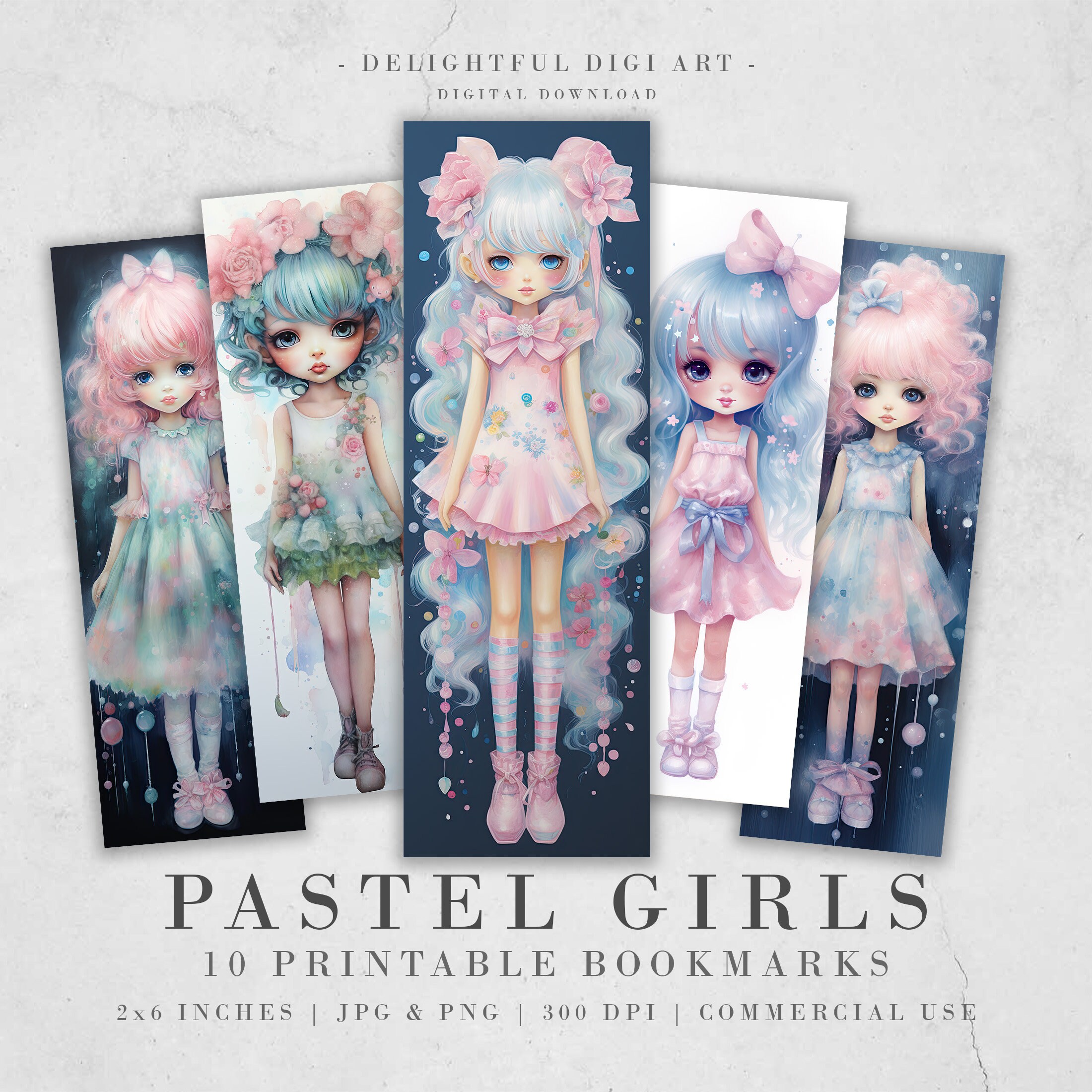 10 Pastel Girls Watercolor Printable Bookmarks | Digital Download JPG ...
