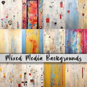 Fondos de medios mixtos, conjunto de papel de descarga digital, arte digital caprichoso, peculiar, diario basura, álbum de recortes, JPG, 5x7, paquete de fabricación de tarjetas DIY
