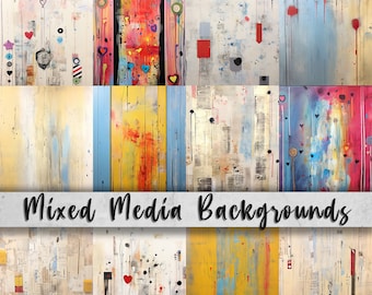 Mixed Media Backgrounds, Digital Download Paper Set, Whimsical Digital Art, Quirky,  Junk Journal, Scrapbook, JPG, 5x7, DIY Card Making Pack