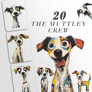 The Muttley Crew Clipart: Quirky Dog Characters | Mixed Media Mutts | Junk Journal Art | PNG Bundle| Sublimation files| Digital Illustration