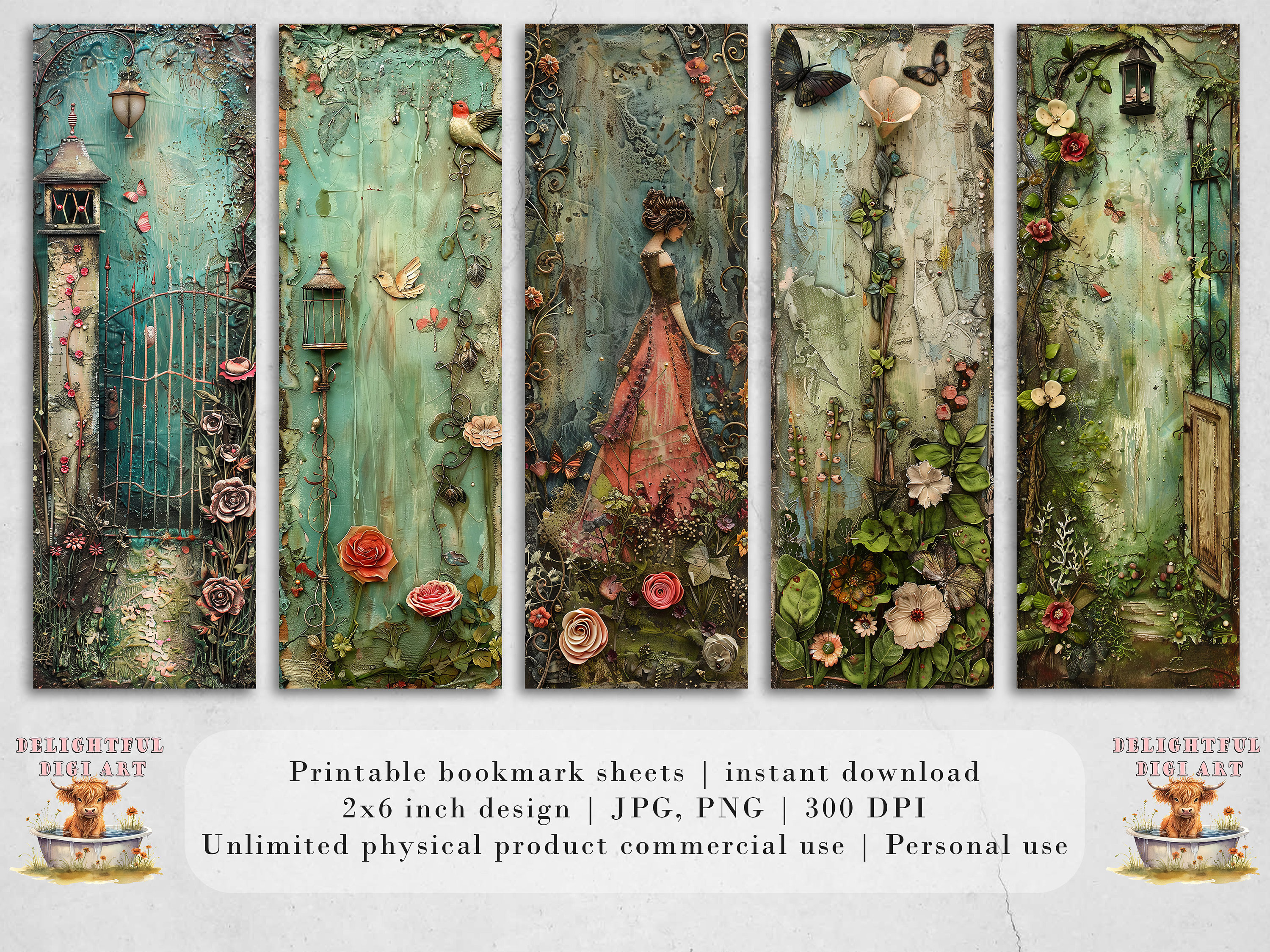 Vintage Whimsy Printable Bookmarks | Digital Download JPG Bookmark Set ...