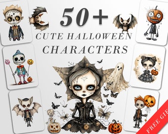 Cute Halloween Characters Clipart III: Halloween Art for Crafts and Decor | PNG Bundle | Digital Download | Sublimation Designs | Whimsical