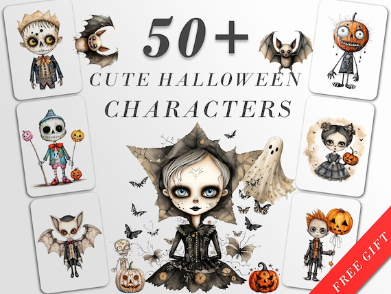 Cute Halloween Characters Clipart III: Halloween Art for Crafts and Decor | PNG Bundle | Digital Download | Sublimation Designs | Whimsical