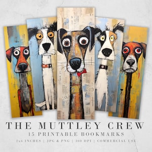Segnalibri stampabili The Muttley Crew/ 15 stravaganti fogli segnalibri per cani misti/sublimazione segnalibri PNG/Segnalibri digitali Whimsical Dogs