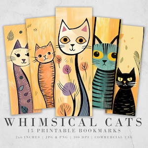 Signets imprimables Chats fantaisistes | 15 signets chats originaux | Marque-page PNG sublimation | Signets numériques| Idée cadeau pour amoureux des chats | nerd du livre