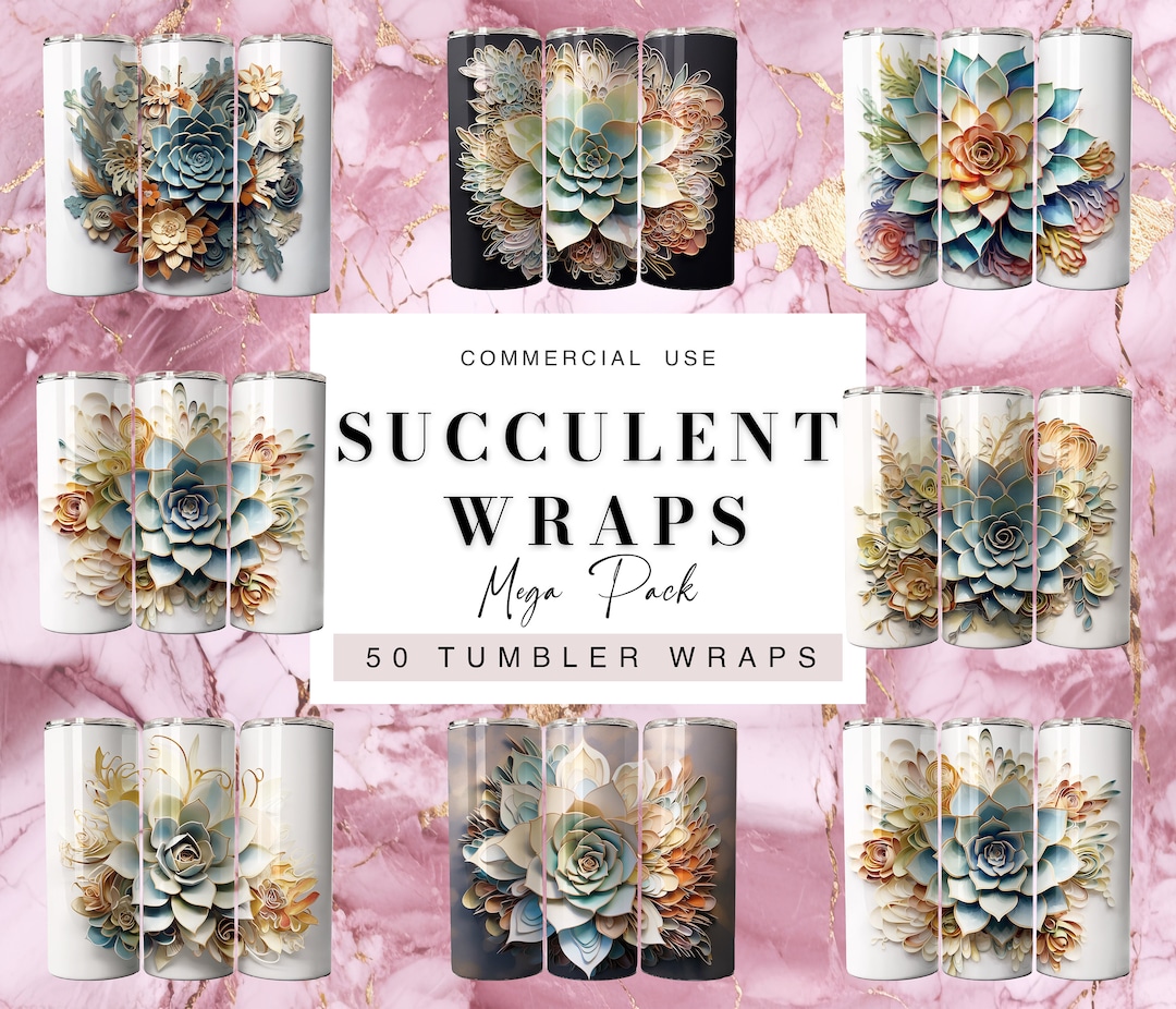 50 3D Watercolor Succulent Tumbler Wrap Bundle, 20 Oz Skinny Tumbler ...