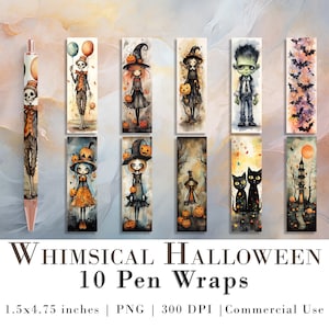 10 Whimsical Halloween Pen Wrap PNGs | Pen Wrap Sublimation Designs | Pen Waterslide Designs | Pencil Sublimation Design | Epoxy Pen Wraps