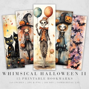 15 signets imprimables mignons d'Halloween | Ensemble de signets JPG à téléchargement numérique | Marque-page PNG sublimation | Ensemble de signets fantaisistes | Coupes difficiles
