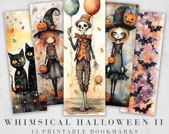 15 Cute Halloween Printable Bookmarks | Digital Download JPG Bookmark Set| PNG bookmark sublimation | Whimsical bookmark set | Fussy Cuts