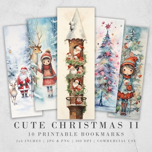 10 Cute Christmas Printable Bookmarks | Digital Download JPG Bookmark Sheets | PNG bookmark sublimation | Bookmark set | Retro Xmas Graphics