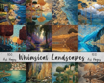 100 Whimsical Landscape Backgrounds, Digital Download Paper Set, Whimsical, Quirky, Junk Journal, Scrapbook, JPG, 5x7, DIY Card Making Pack
